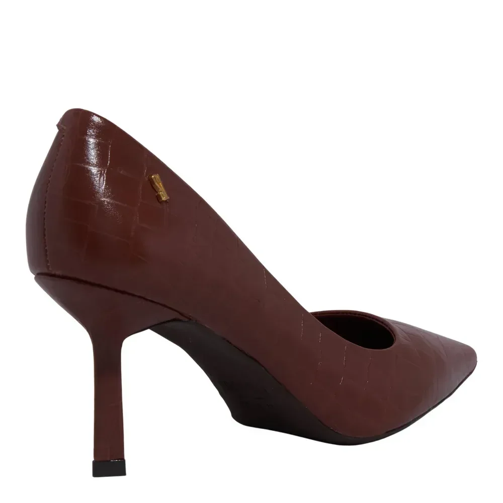 Scarpin Croco Italiano Bico Fino Marrom Terracota - vista 3 de 3