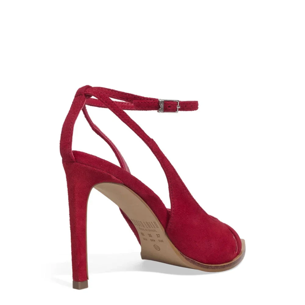 Sandália Peep Toe Couro Camurça Bico Folha Vermelha - vista 3 de 3