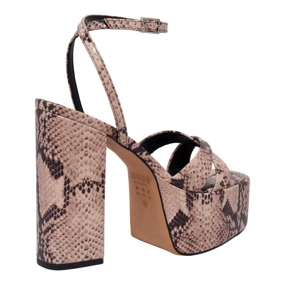 Sandália Meia Pata Plataforma Couro Salto Alto Animal Print Cobra - vista 3 de 3