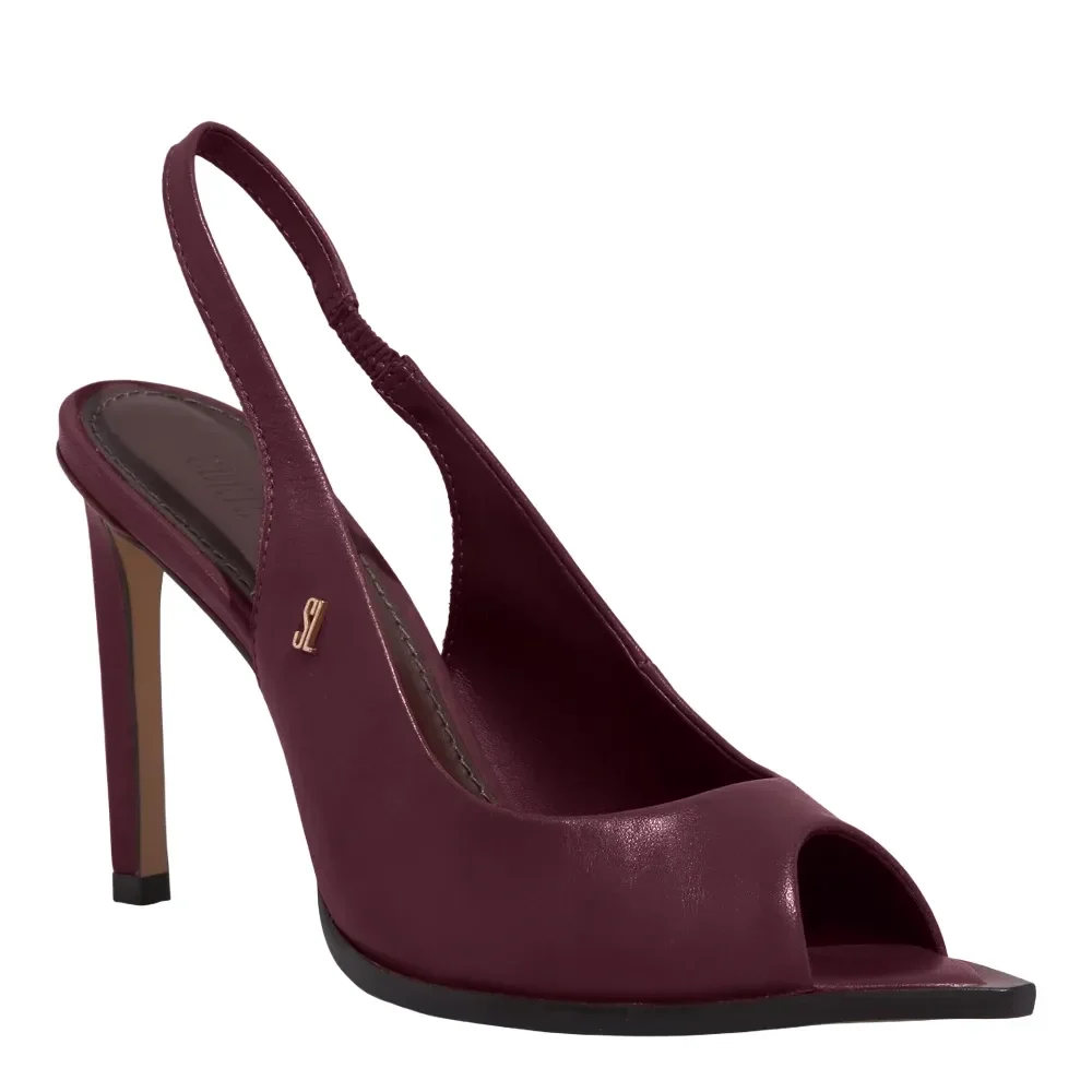 Sandália Peep Toe Couro Bico Folha Roxo Berry - vista 2 de 3