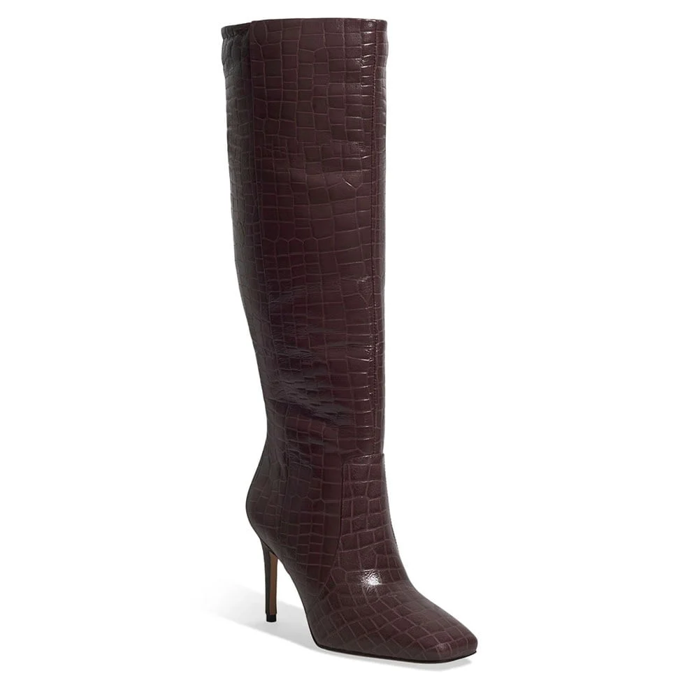 Bota Cano Longo Croco Italiano Salto Fino Roxo Berry - vista 2 de 3