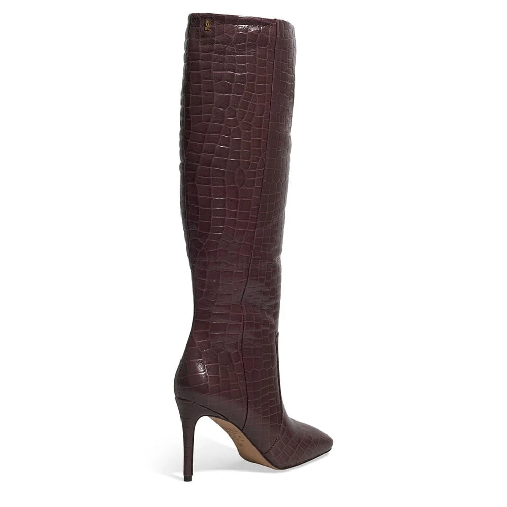 Bota Cano Longo Croco Italiano Salto Fino Roxo Berry - vista 3 de 3