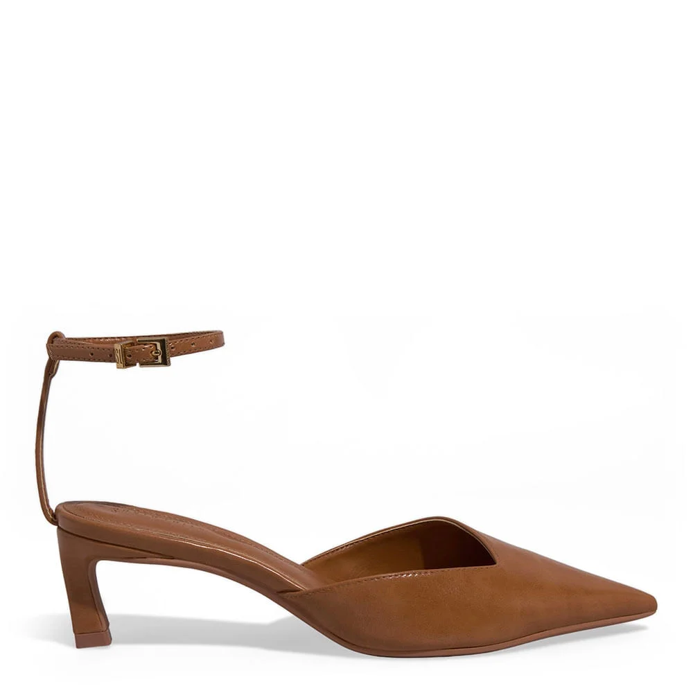 Scarpin Slingback Napa Salto Baixo Fino Marrom - vista 1 de 3