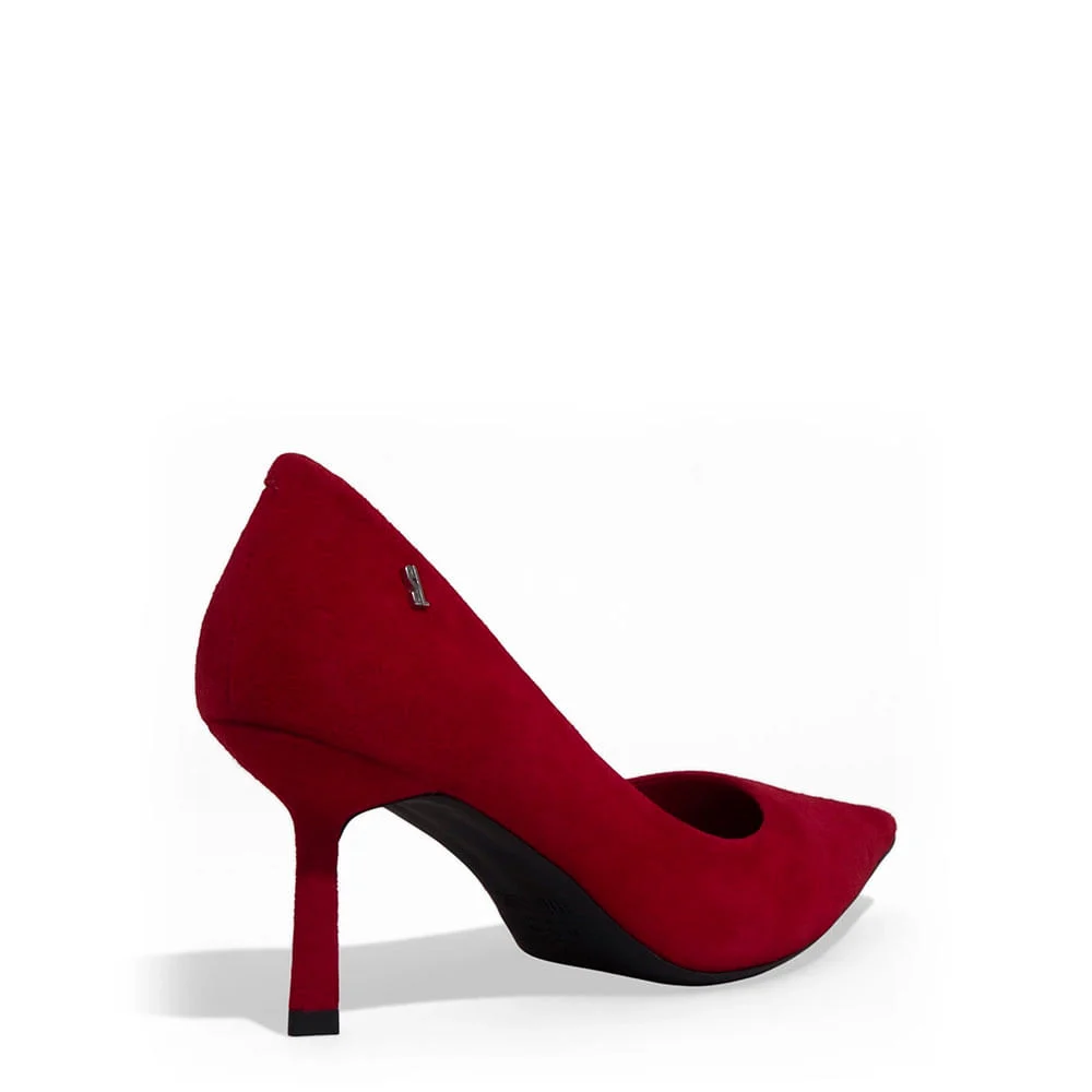 Scarpin Couro Camurça Bico Fino Vermelho - vista 3 de 3