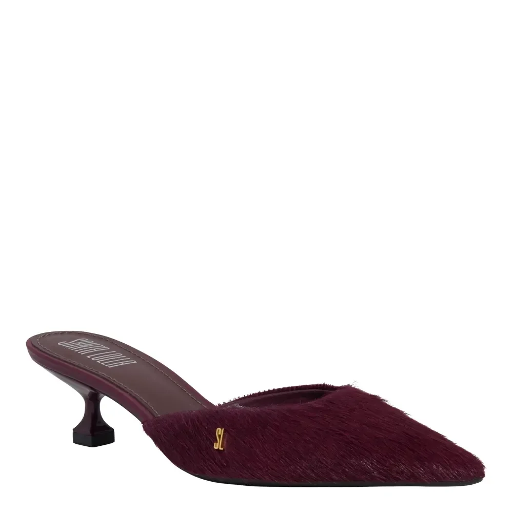 Mule Couro Pelinho Salto Taça Roxo Berry - vista 2 de 3