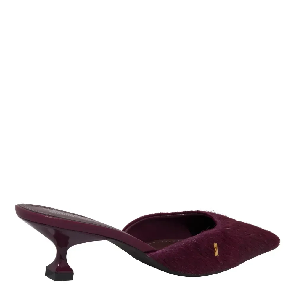 Mule Couro Pelinho Salto Taça Roxo Berry - vista 3 de 3