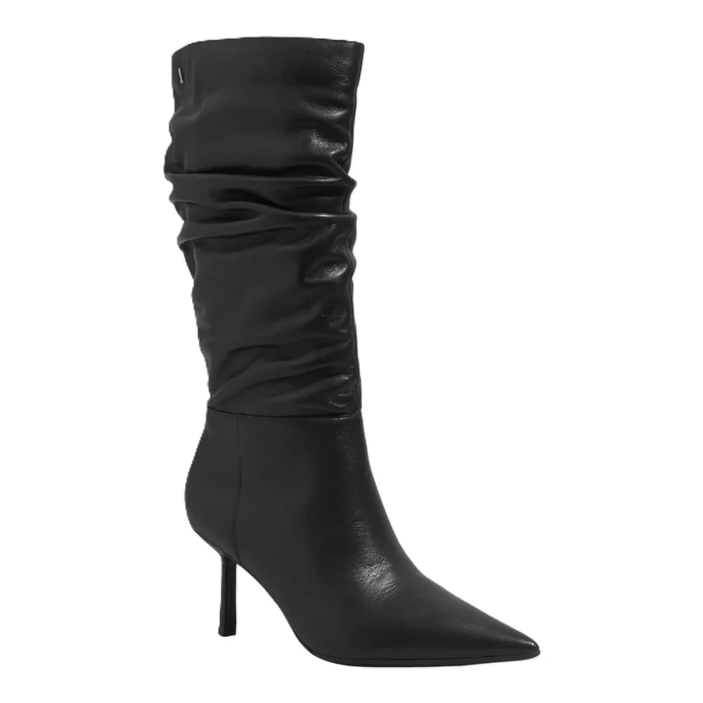 Bota Couro Soft Cano Longo Slouch Bico Fino Preta - vista 2 de 3