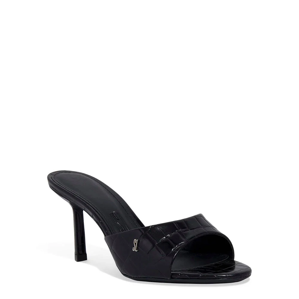 Mule Croco Italiano Salto Alto Fino Preto - vista 2 de 3