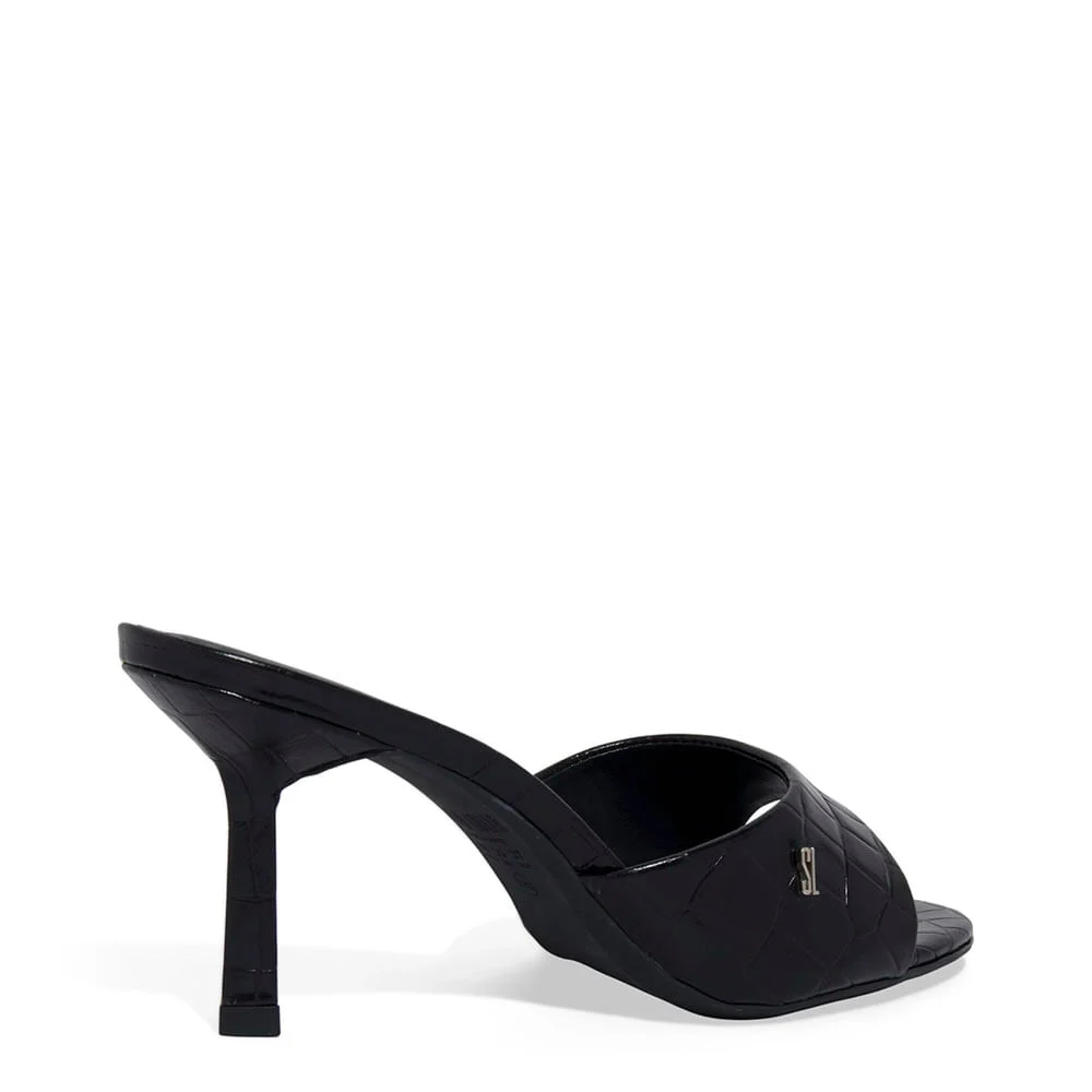 Mule Croco Italiano Salto Alto Fino Preto - vista 3 de 3