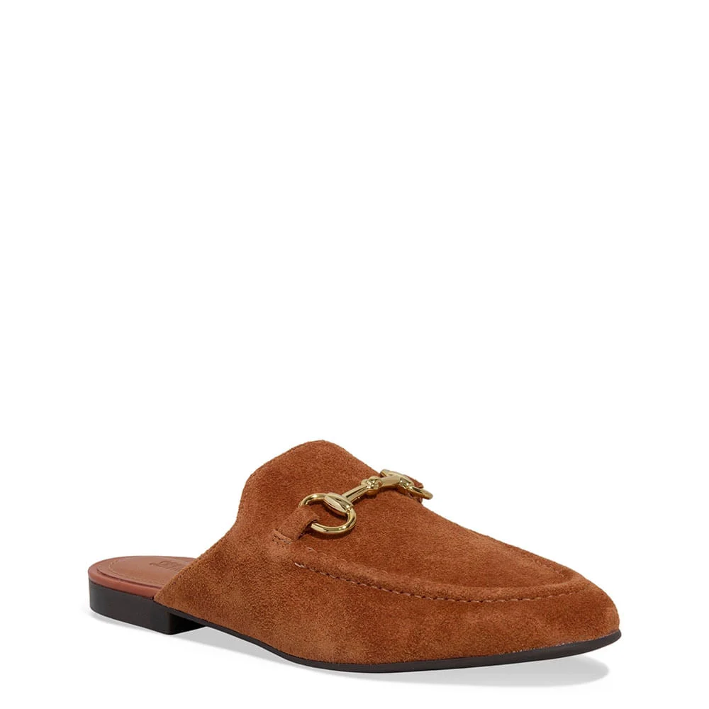 Mule Mocassim Couro Camurça Bico Redondo Marrom Brick - vista 2 de 4