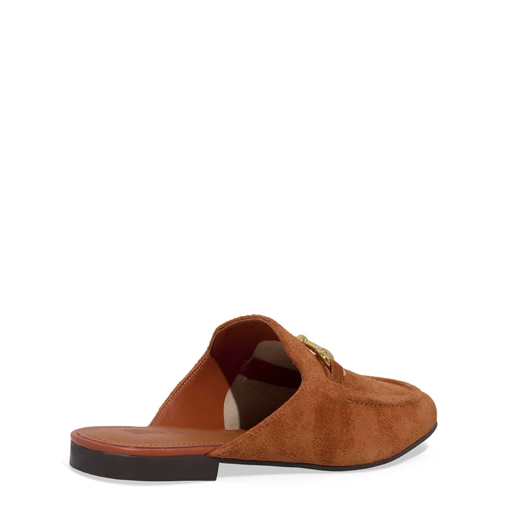 Mule Mocassim Couro Camurça Bico Redondo Marrom Brick - vista 3 de 4