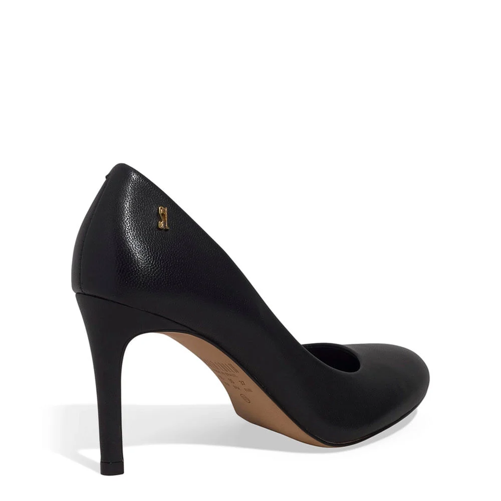 Scarpin Boneca Couro Pelica Soft Bico Redondo Preto - vista 3 de 3