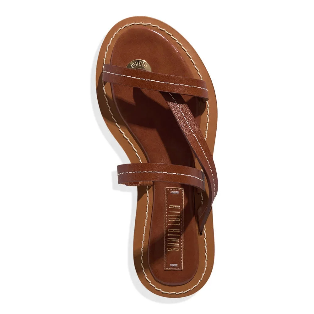 Rasteira Thong Couro Confort Marrom Safari - vista 4 de 4