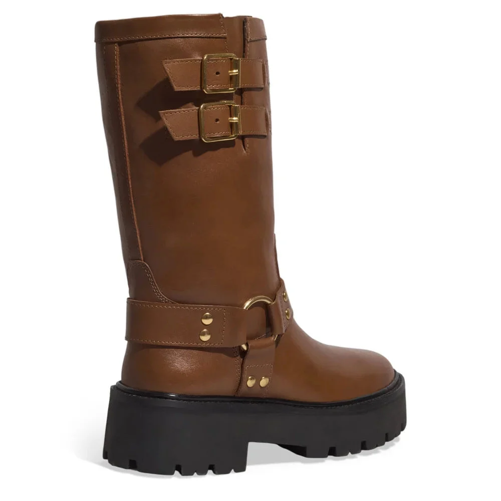Bota Tratorada Couro Cano Médio Fivelas Marrom Safari - vista 3 de 3