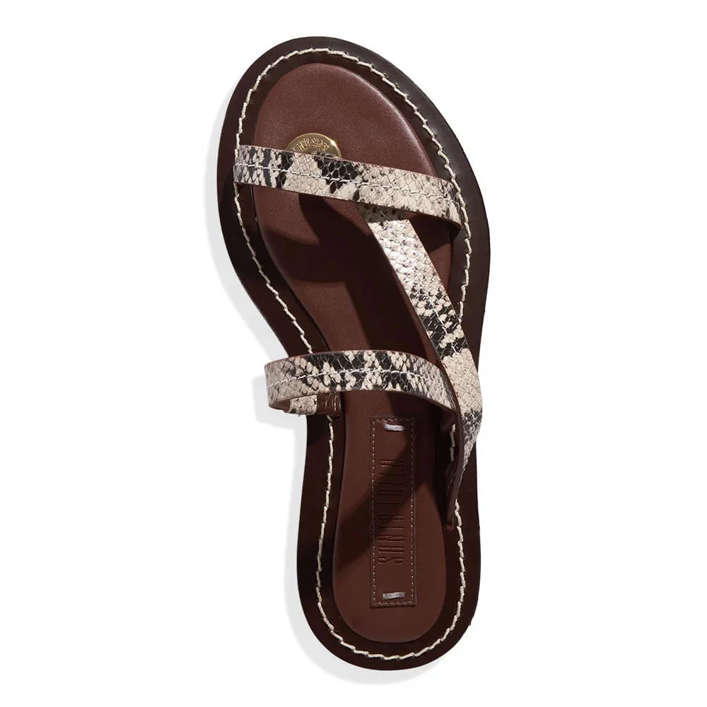 Rasteira Thong Couro Animal Print Cobra - vista 4 de 4