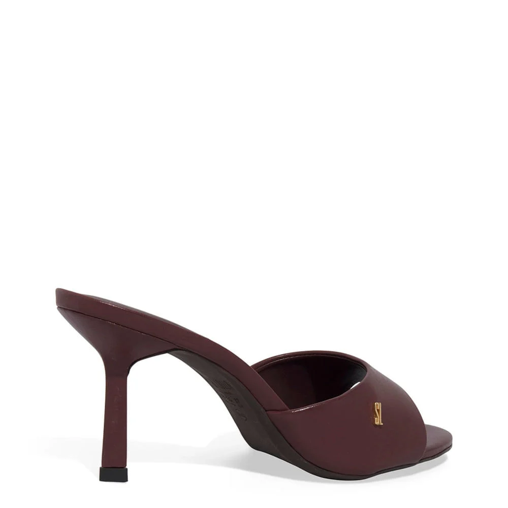 Mule Couro Pelica Salto Alto Fino Marrom Dark - vista 3 de 3