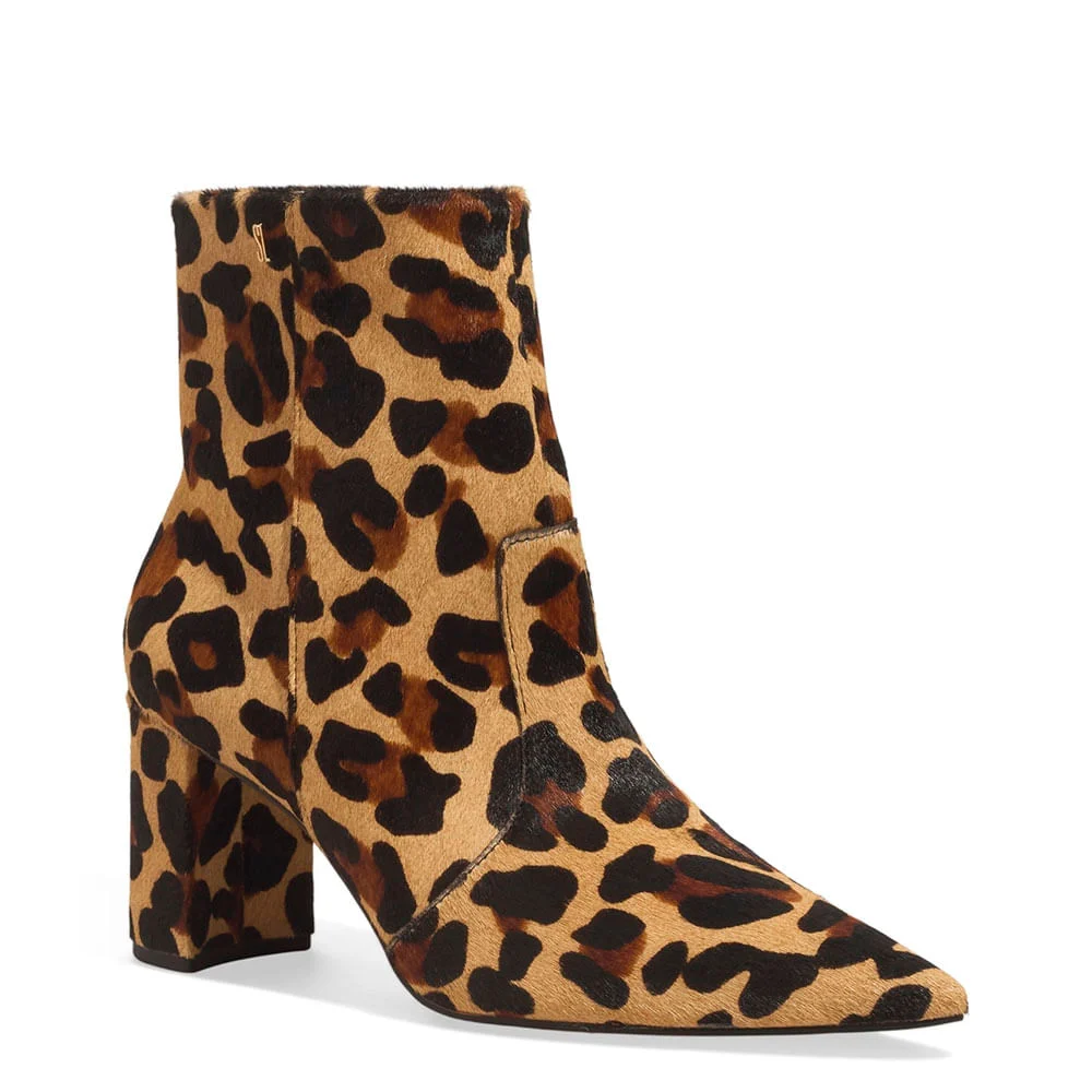 Bota Couro Pelo Bico Fino Salto Bloco Animal Print Onça - vista 2 de 3