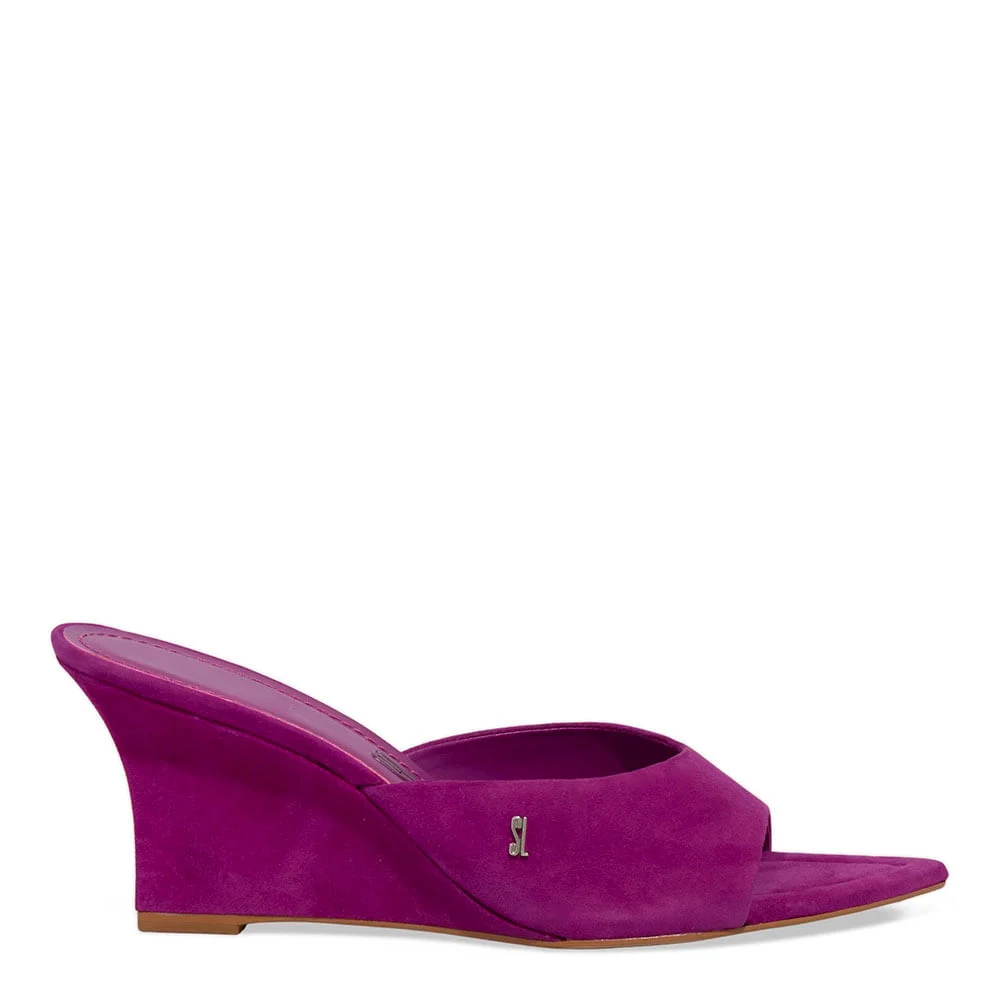 Mule Anabela Couro Camurça Bico Fino Rosa - vista 1 de 3