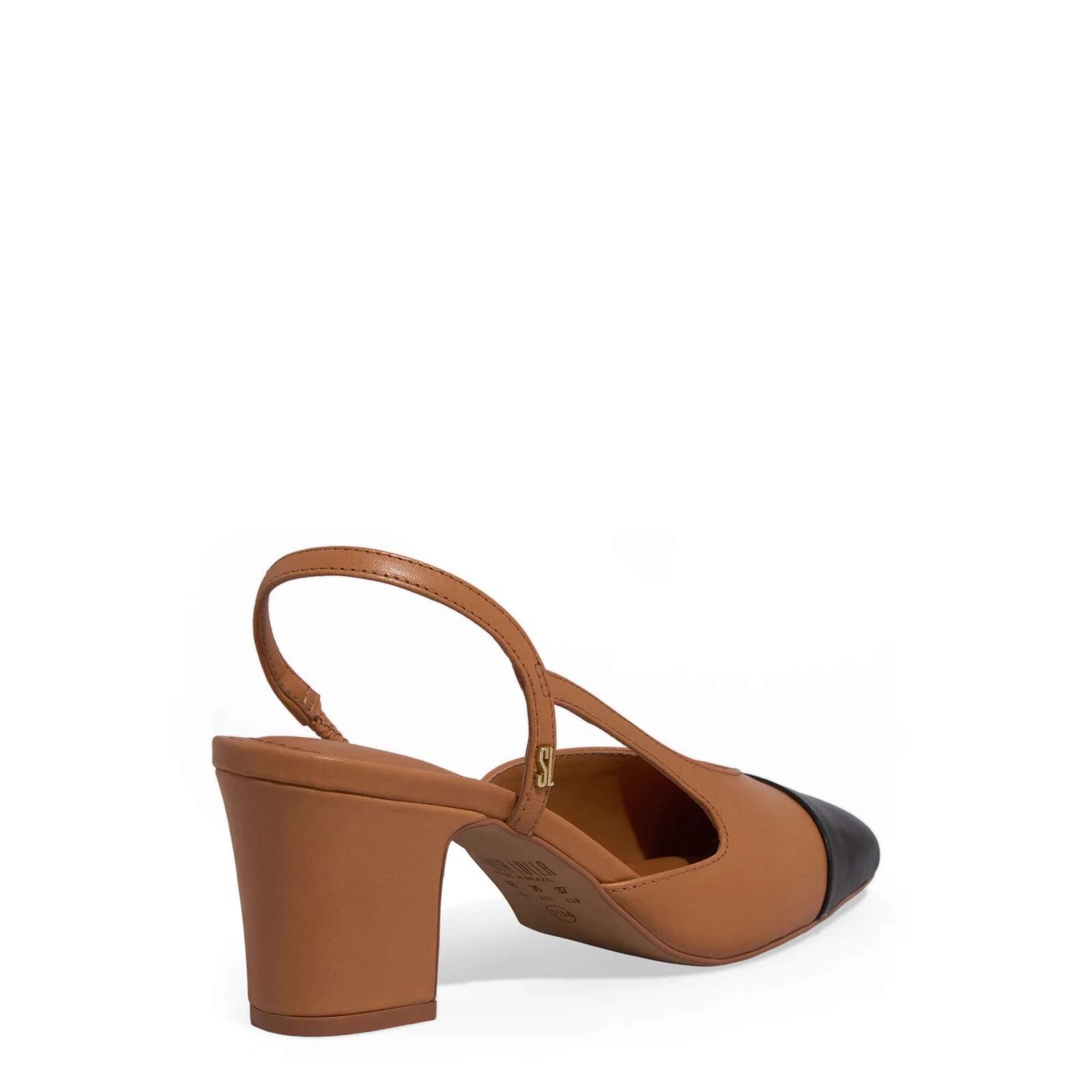 Scarpin Slingback Couro Salto Bloco Baixo Caramelo - vista 3 de 3