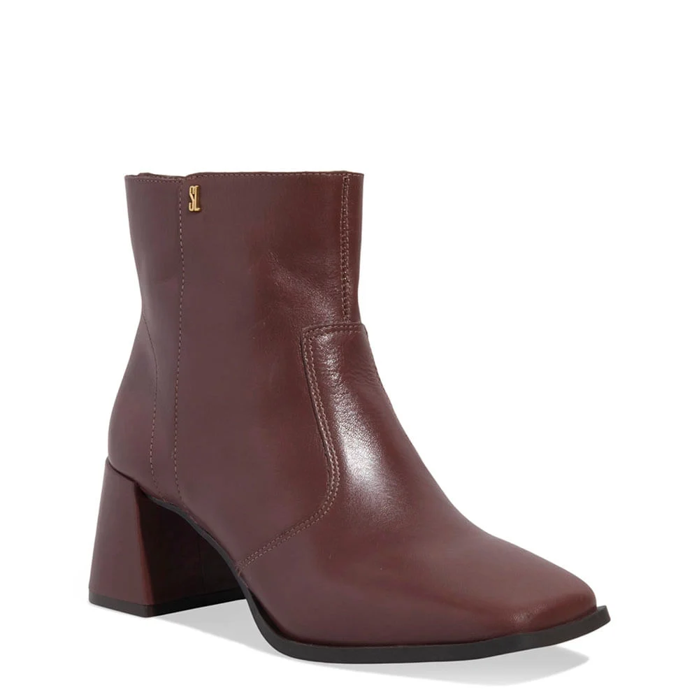 Bota Couro Nobre Soft Cano Curto Salto Grosso Marrom Cocoa - vista 2 de 3