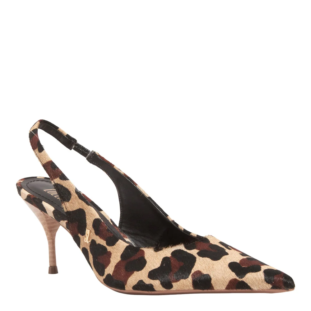 Scarpin Slingback Couro Pelo Salto Agulha Animal Print Onça - vista 2 de 3