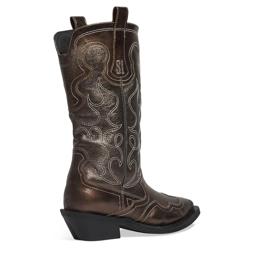Bota Western Couro Metalizada Cano Longo Prata - vista 3 de 3