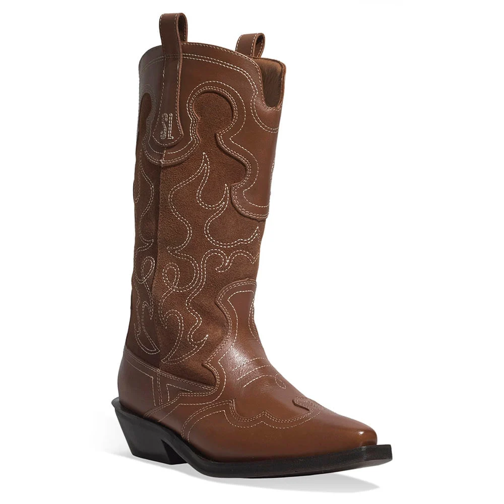 Bota Western Couro Camurça Cano Longo Marrom Brick - vista 2 de 3