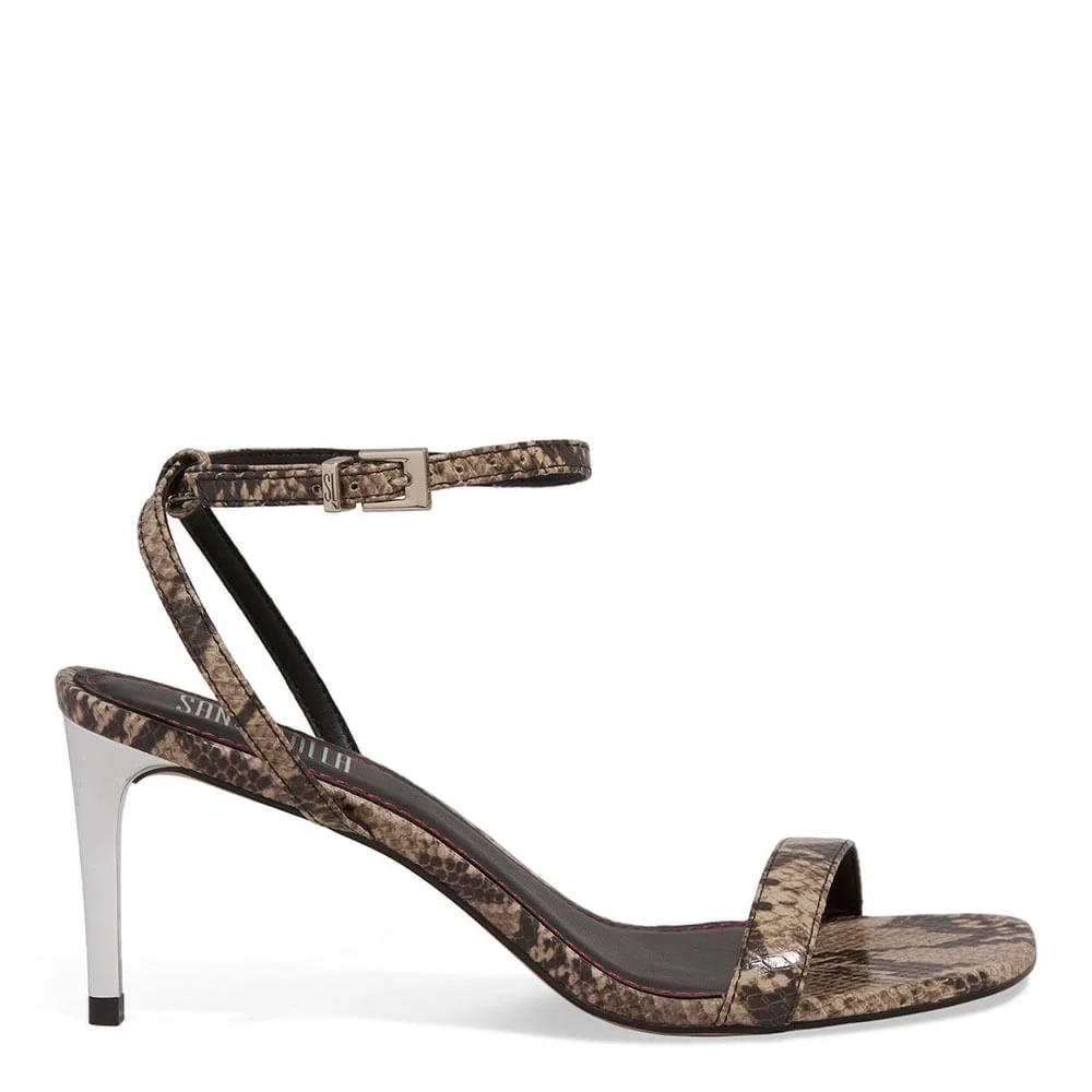 Sandália Couro Animal Print Cobra Salto Prata - vista 2 de 4