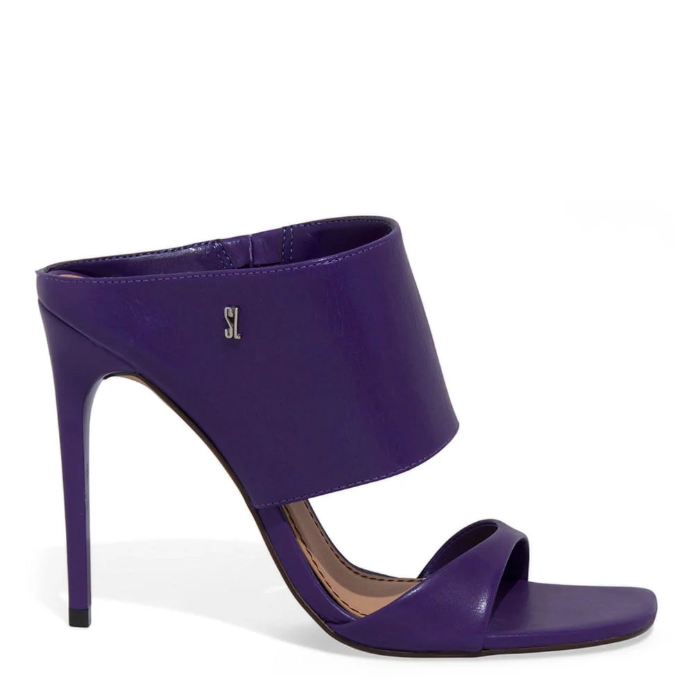 Mule Meia Pata Couro Pelica Salto Fino Roxo Vamp - vista 1 de 3