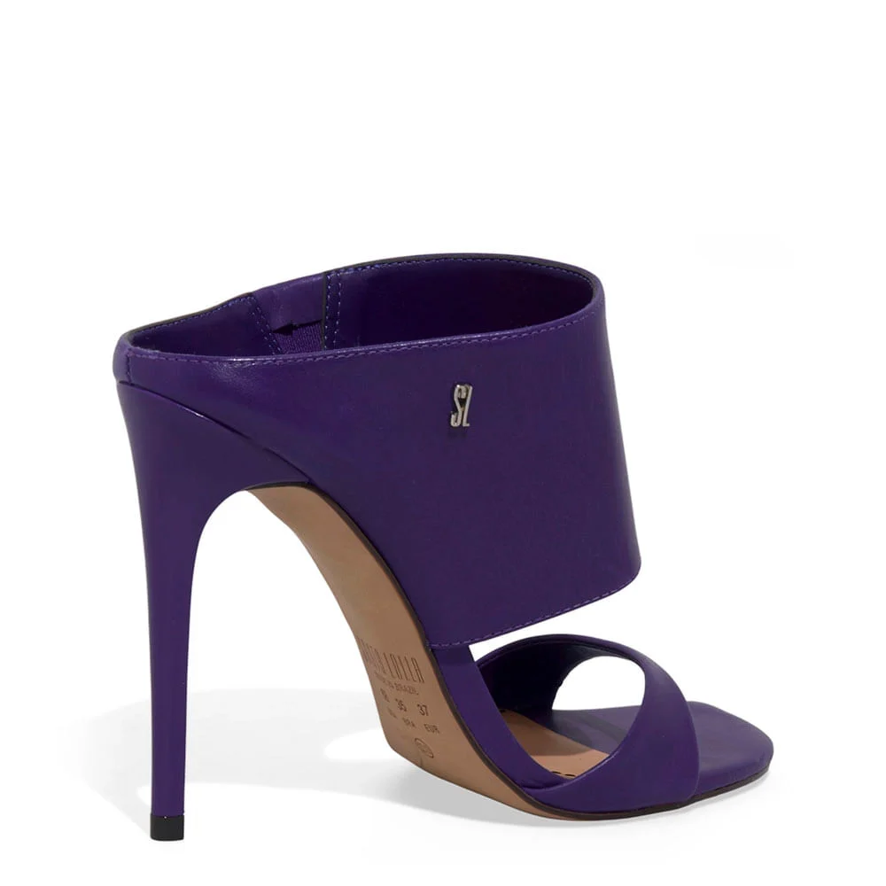 Mule Meia Pata Couro Pelica Salto Fino Roxo Vamp - vista 3 de 3