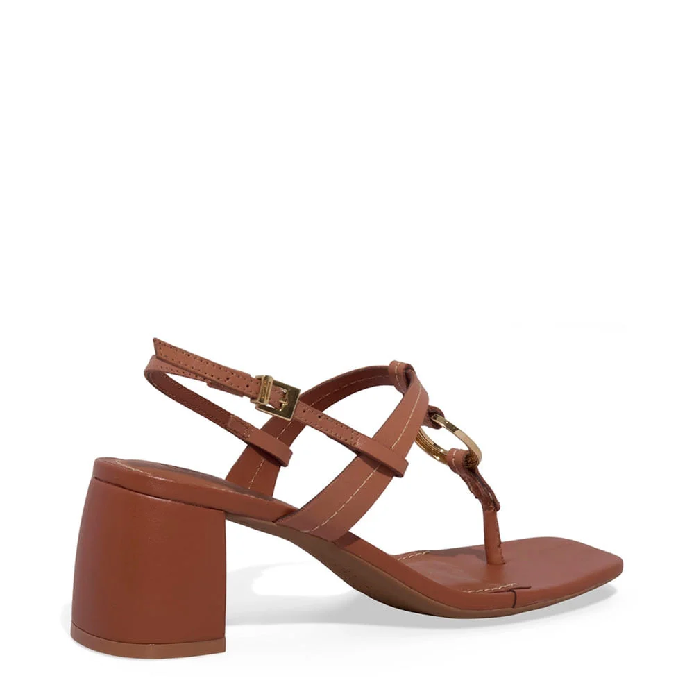 Sandália Thong Couro Soft Salto Bloco Marrom - vista 3 de 3