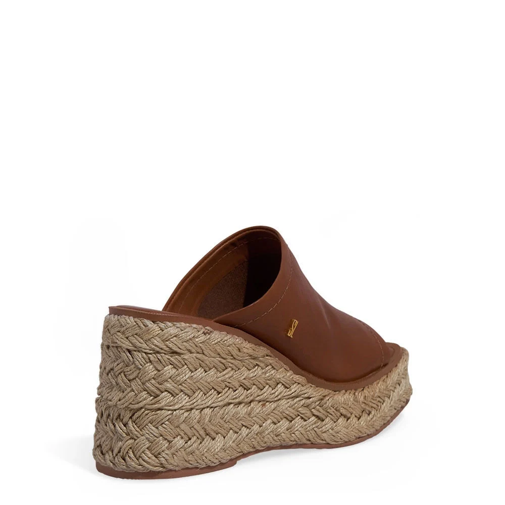 Mule Espadrille Anabela Couro Confort Marrom - vista 3 de 3
