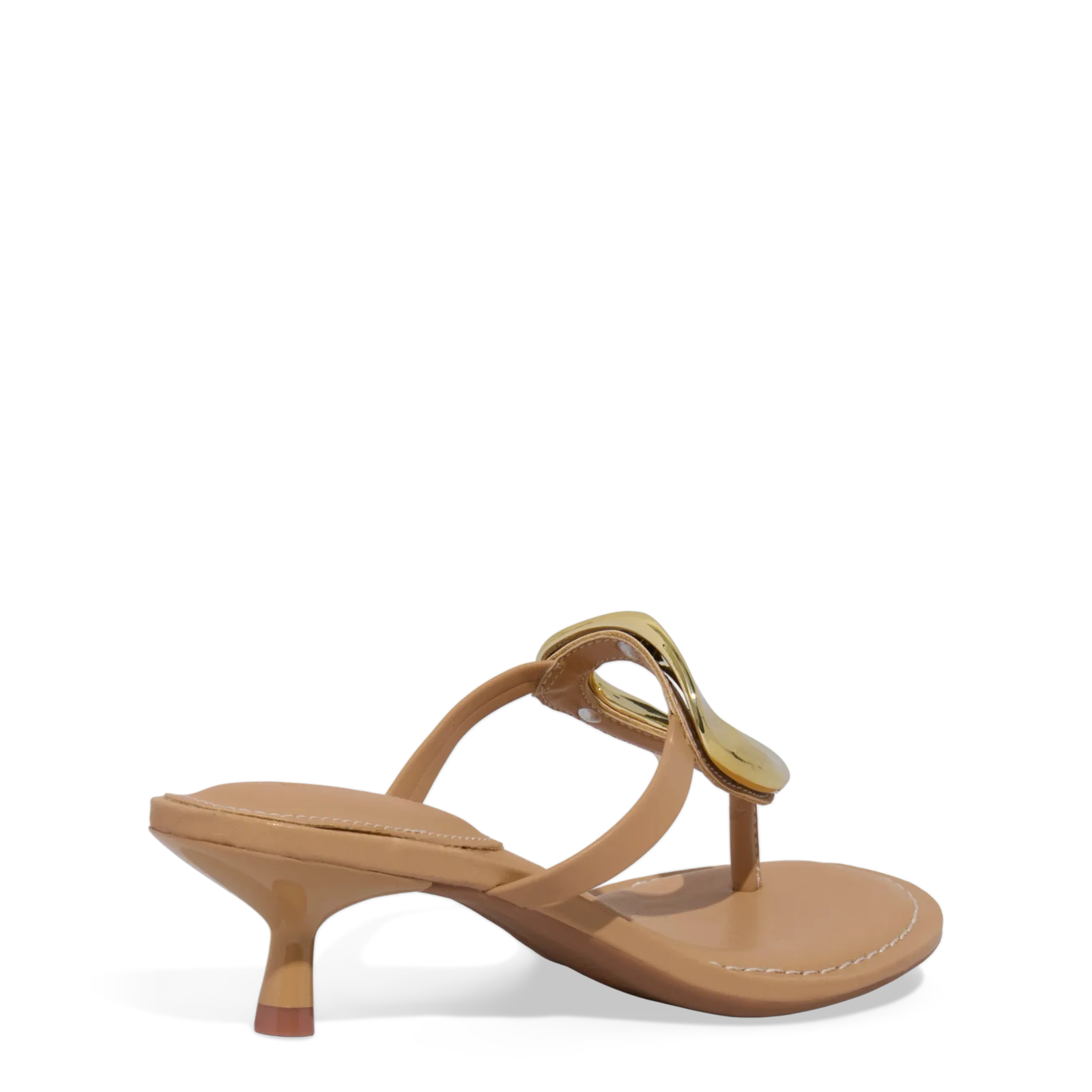 Mule Thong Couro Soft Metal Salto Taça Bege Sand - vista 3 de 3