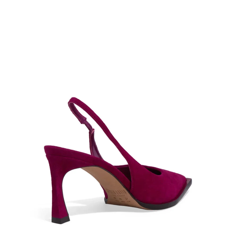 Scarpin Slingback Couro Camurça Salto Fino Rosa Amarena - vista 3 de 3