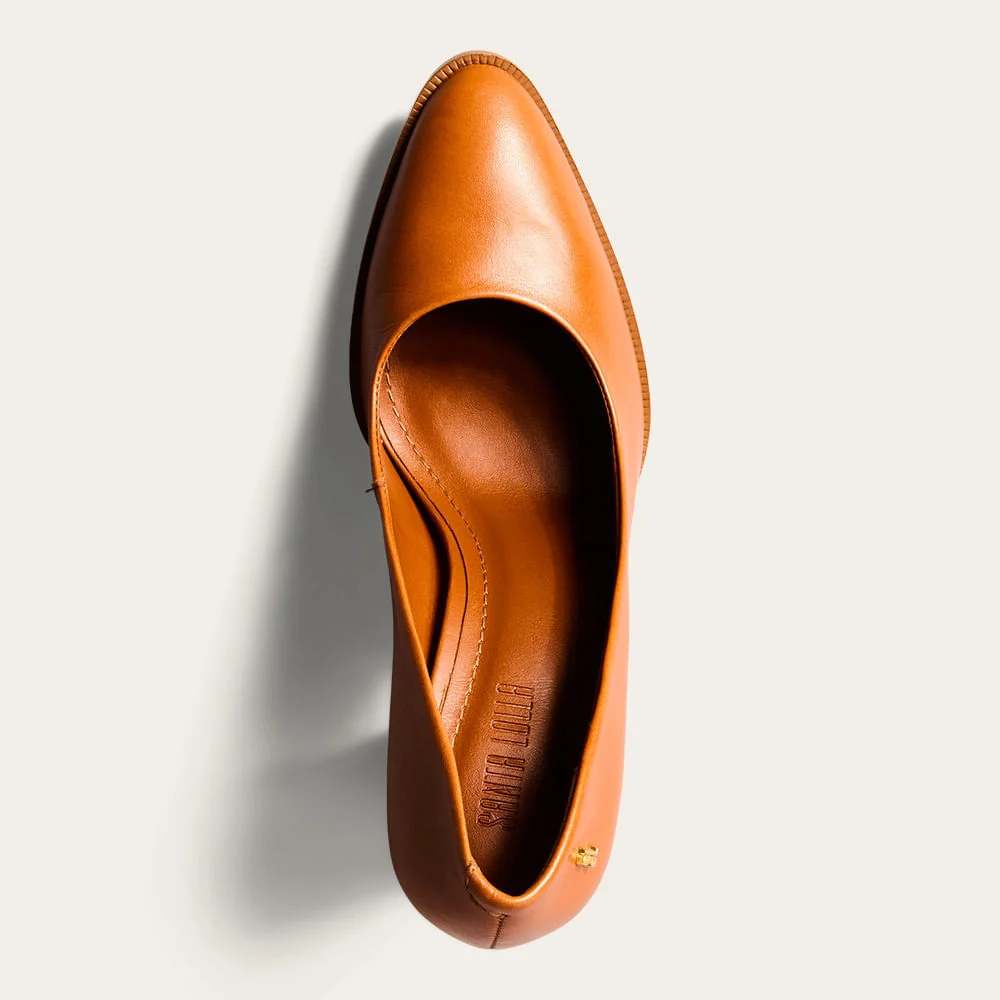 Scarpin Boneca Couro Nobre Soft Salto Alto Bloco Marrom Brick - vista 3 de 3