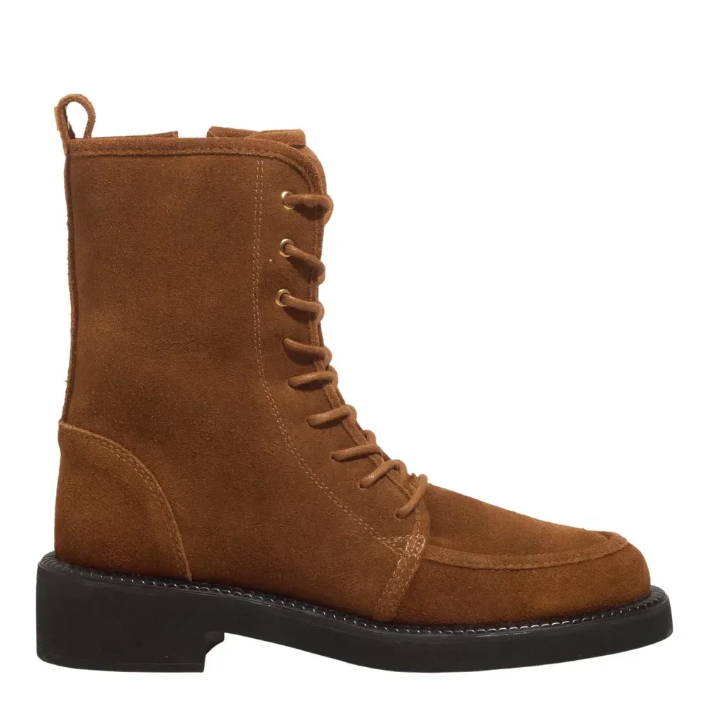 Bota Coturno Couro Camurça Cano Médio Marrom Safari - vista 1 de 3