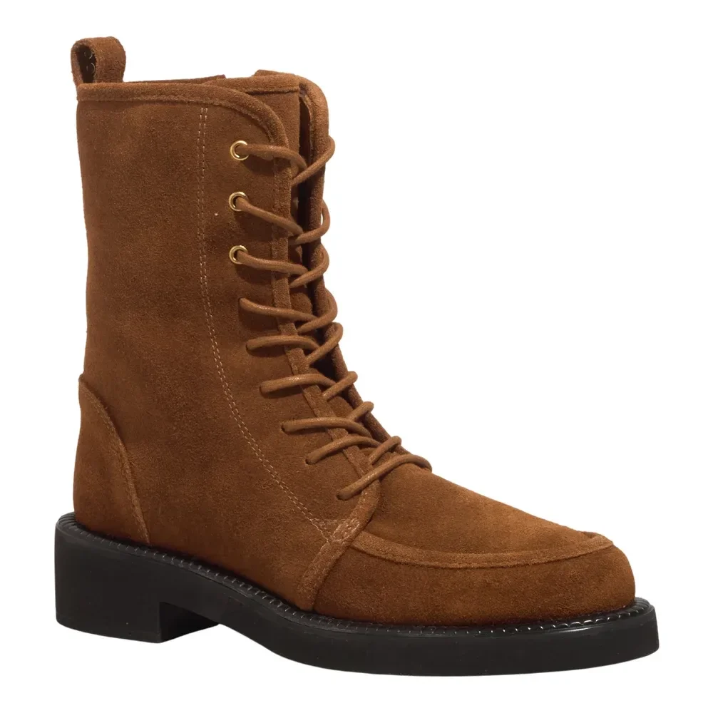 Bota Coturno Couro Camurça Cano Médio Marrom Safari - vista 2 de 3