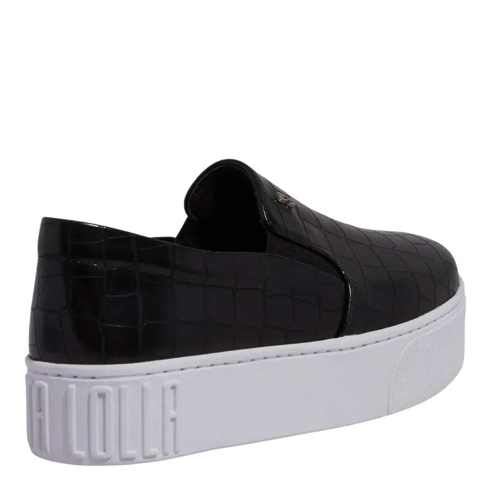Tênis Slip On Plataforma Croco Preto - vista 3 de 4