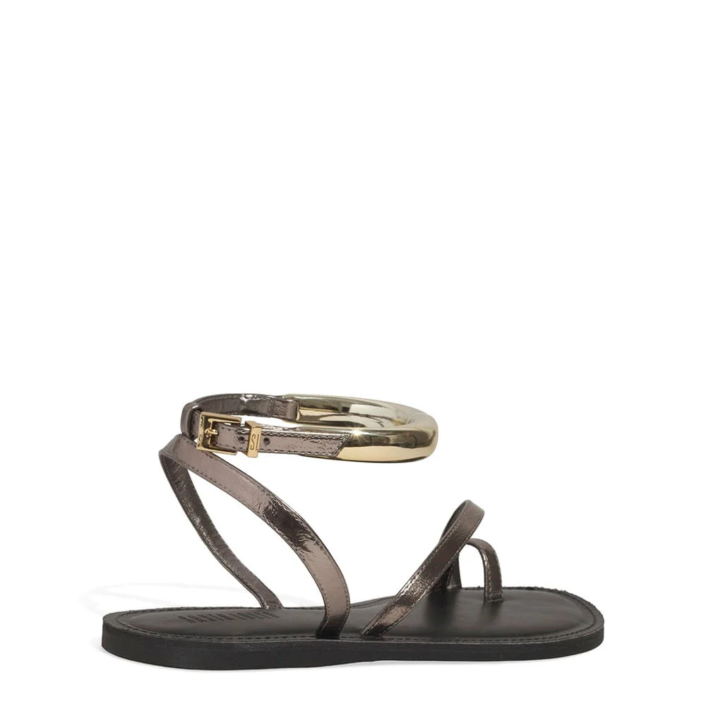 Rasteira Thong Metalizado Reflexo Cinza Pewter - vista 3 de 4