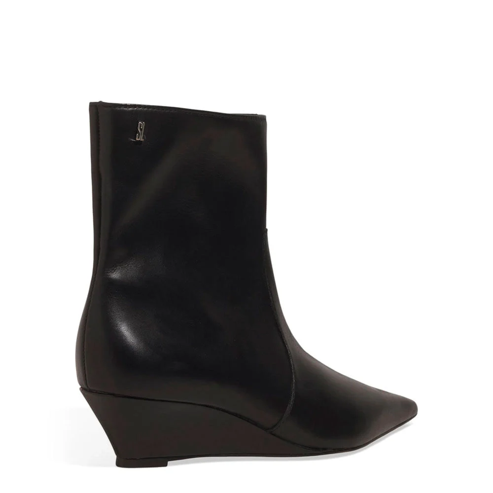 Bota Couro Cano Médio Preto Salto Anabela - vista 3 de 3