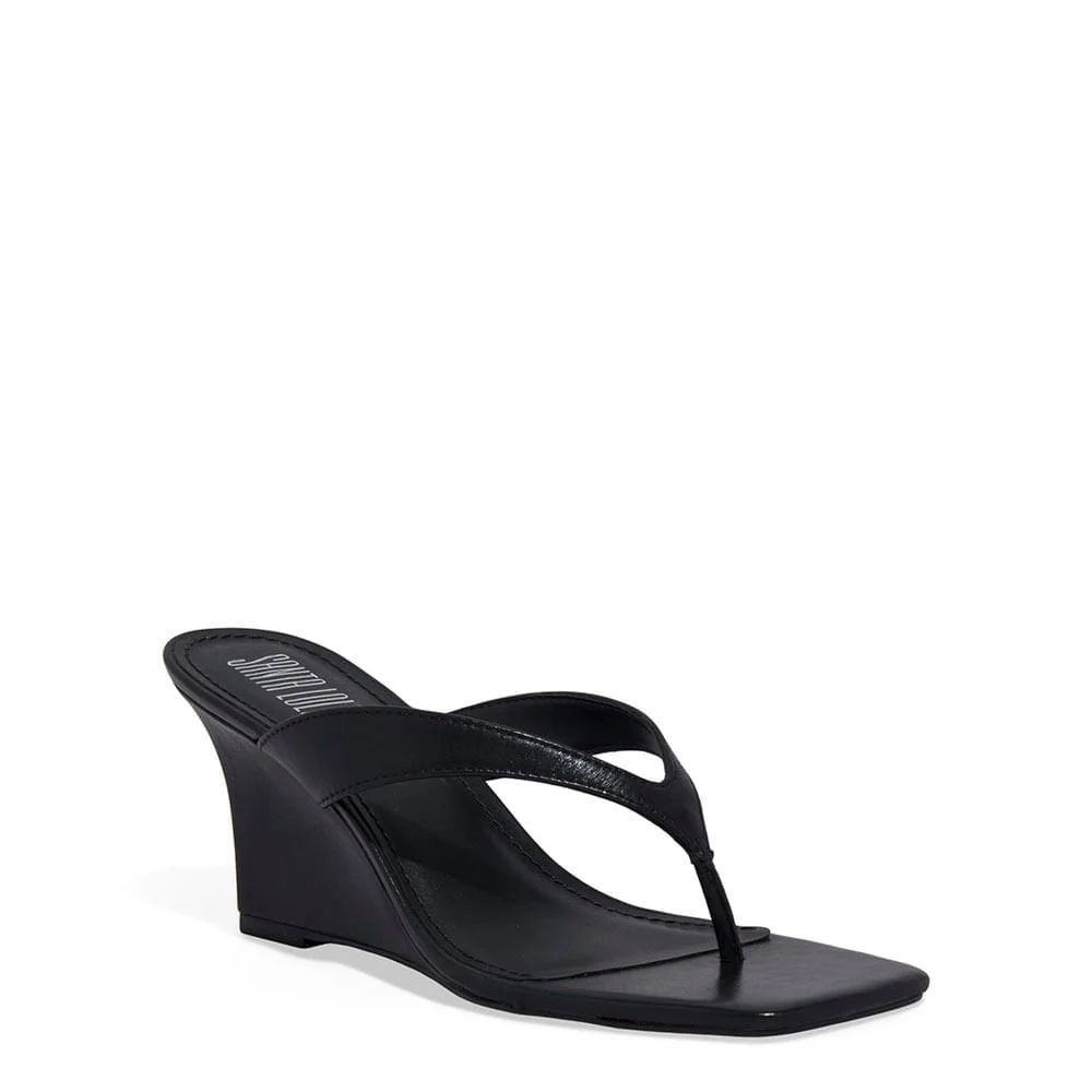 Mule Thong Couro Pelica Anabela Preto - vista 2 de 3