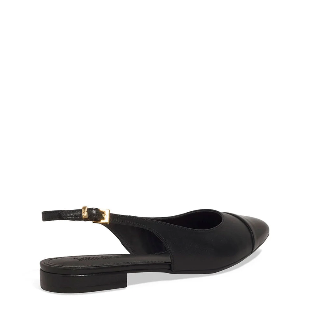 Sapatilha Slingback Couro Preto Bico Fino - vista 3 de 4