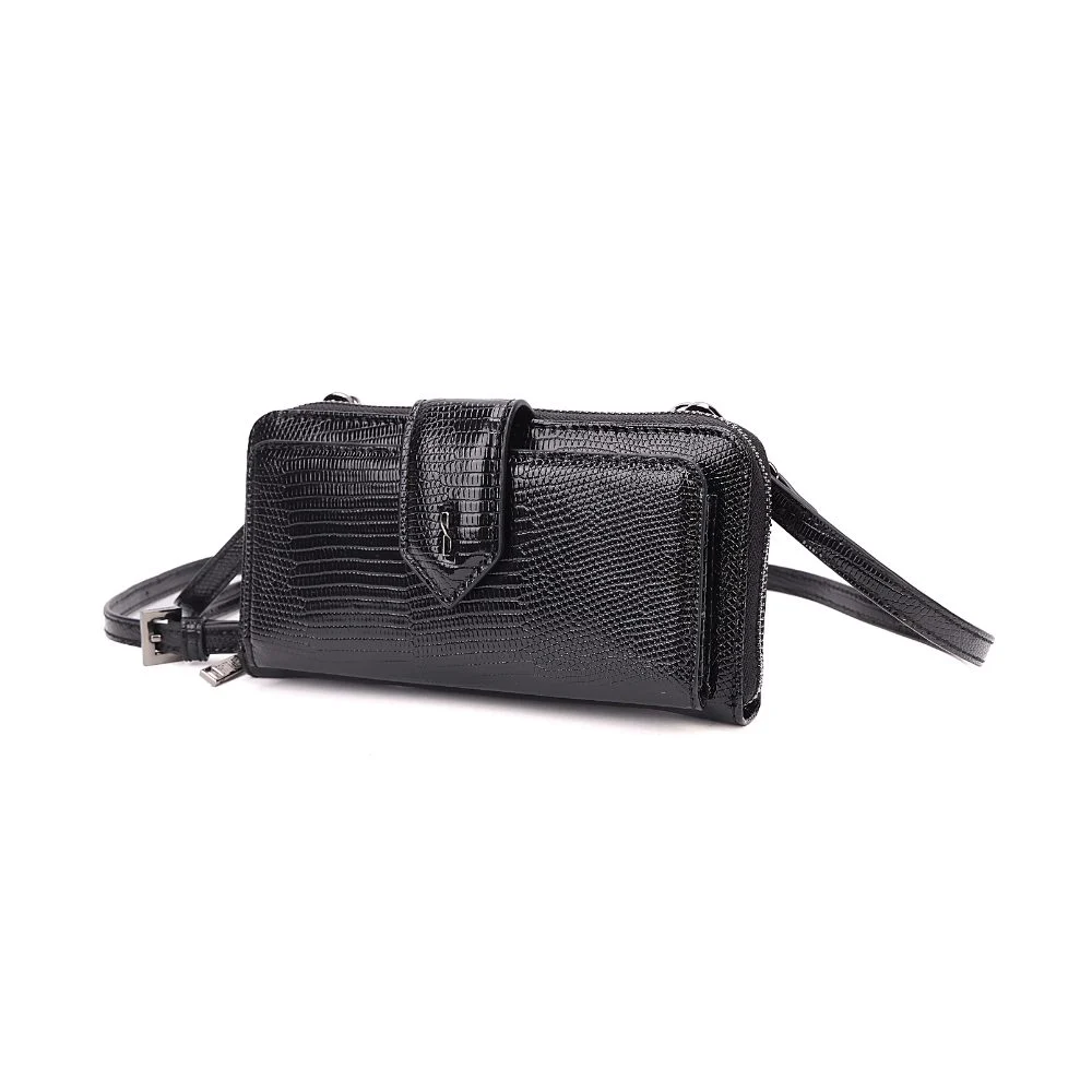 Bolsa Carteira Material Lizard Preta Alça Transversal - vista 3 de 8