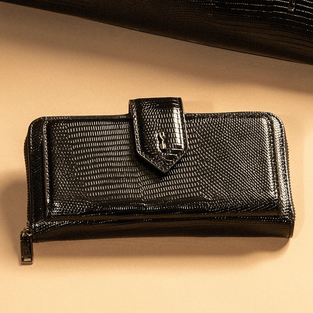 Bolsa Carteira Material Lizard Preta Alça Transversal - vista 8 de 8