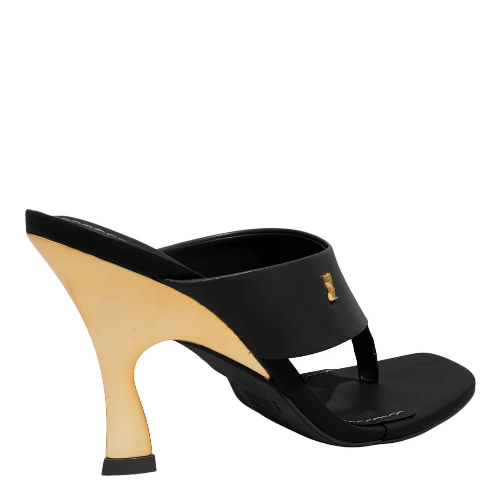 Mule Couro Nobre Soft Preto Salto Fino Dourado - vista 3 de 3