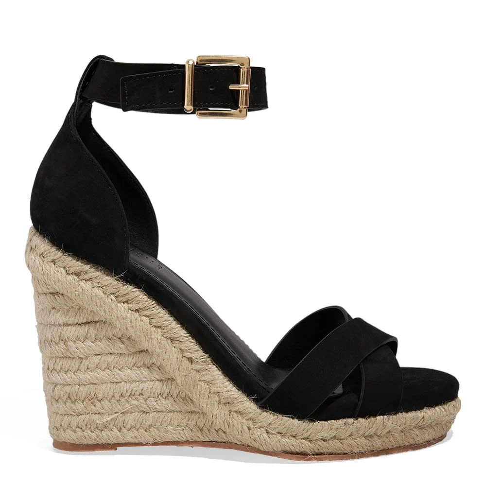 Sandália Espadrille Nobuck Preto Anabela - vista 1 de 4