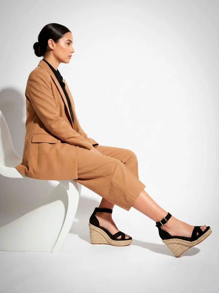Sandália Espadrille Nobuck Preto Anabela - vista 4 de 4