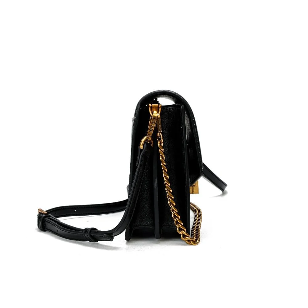 Bolsa Média Rústico Liso Preto Corrente - vista 4 de 7