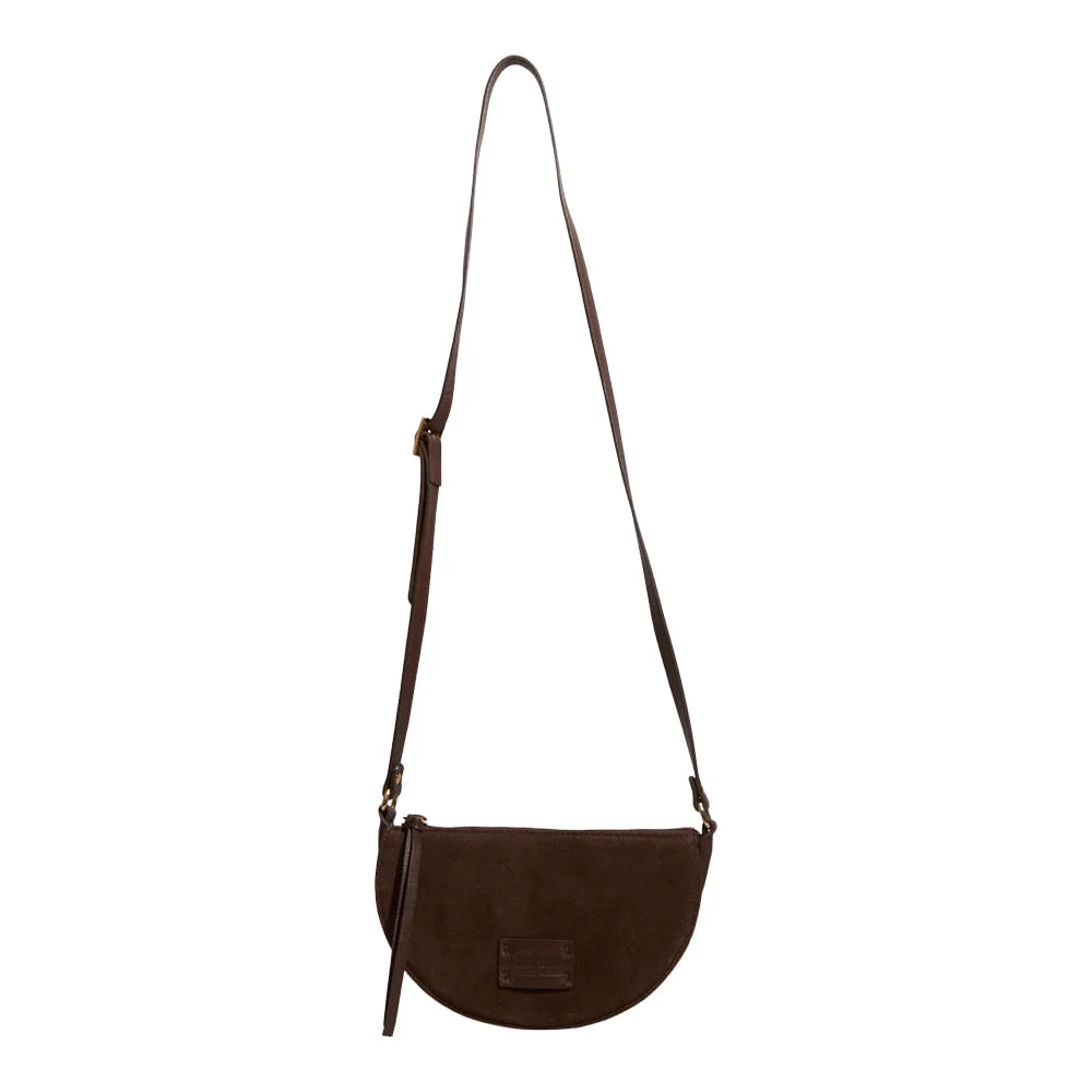 Bolsa Pequena Couro Camurça Marrom Dark Alça Transversal - vista 1 de 3