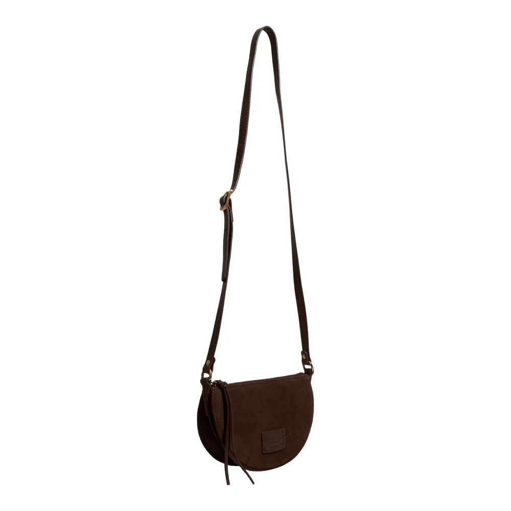 Bolsa Pequena Couro Camurça Marrom Dark Alça Transversal - vista 2 de 3